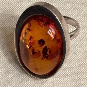 925 Sterling Silver Cognac Amber Ring size 8 1/4